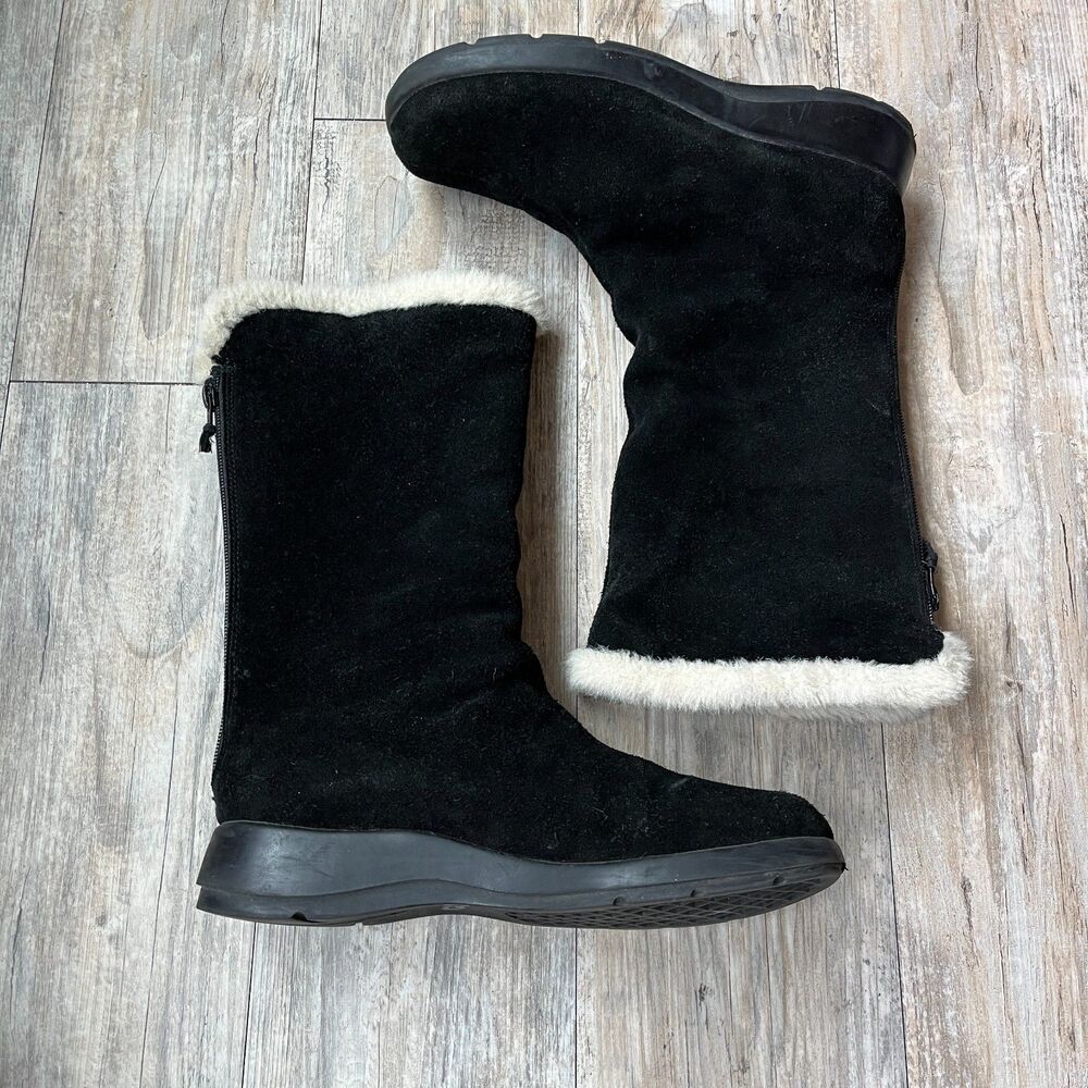 Aerosoles Boots Women's 9.5 Black Winter Art Suede Fleece Lined Warm Zip Tall